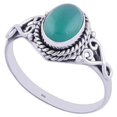 Gorgeous Twisted Wire Work Around Green Onyx Oval Shape 925 Sterling Solid Silver Ring - R3402030-95