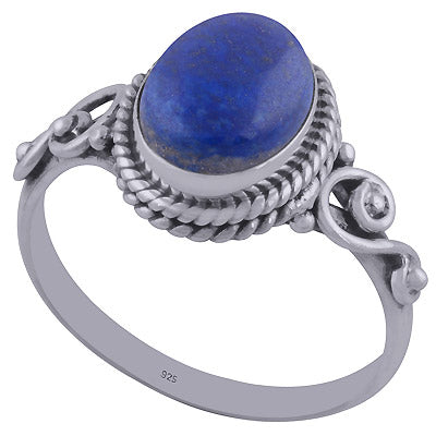 Beautiful Handwork Around Lapis Oval Shape 925 Sterling Solid Silver Ring - R3402031-26