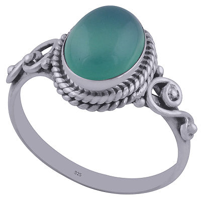 Beautiful Handwork Around Green Onyx Oval Shape 925 Sterling Solid Silver Ring - R3402031-34