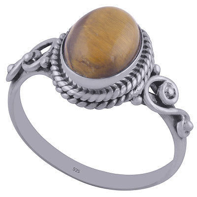 Beautiful Handwork Around Tiger's Eye Oval Shape 925 Sterling Solid Silver Ring - R3402031-35