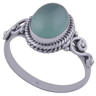 Beautiful Handwork Around Aqua Chalcedony Oval Shape 925 Sterling Solid Silver Ring - R3402031-50