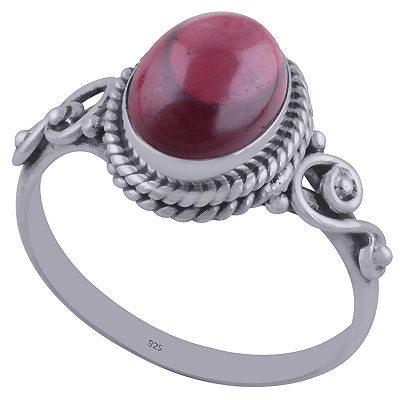 Beautiful Handwork Around Garnet Oval Shape 925 Sterling Solid Silver Ring - R3402031-6