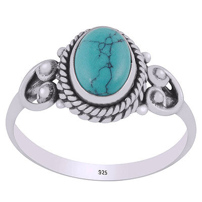 Beautifully Handcrafted Twisted Wire Work Around Turquoise Oval Shape 925 Sterling Solid Silver Ring - R3402032-59