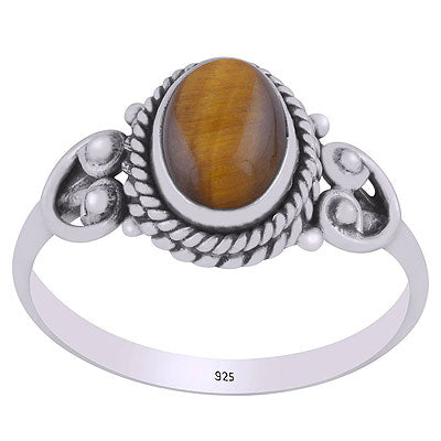 Beautifully Handcrafted Twisted Wire Work Around Tiger's Eye Oval Shape 925 Sterling Solid Silver Ring - R3402032-65