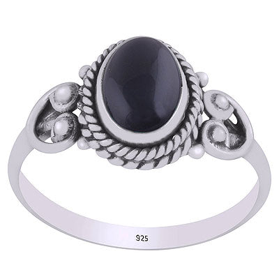 Beautifully Handcrafted Twisted Wire Work Around Black Onyx Oval Shape 925 Sterling Solid Silver Ring - R3402032-67