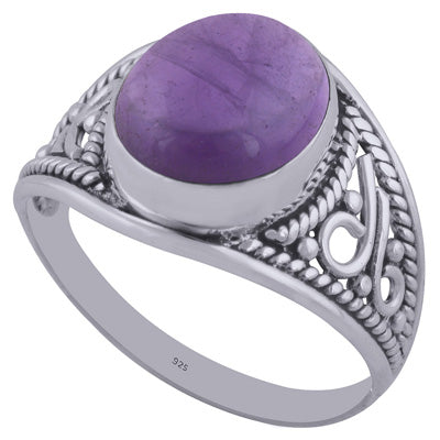 Beautiful Wire & Rawa Work Around Amethyst Oval Shape 925 Sterling Solid Silver Ring - R3402042-60