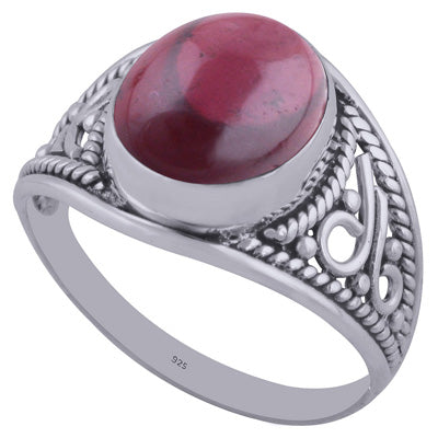 Beautiful Wire & Rawa Work Around Garnet Oval Shape 925 Sterling Solid Silver Ring - R3402042-61