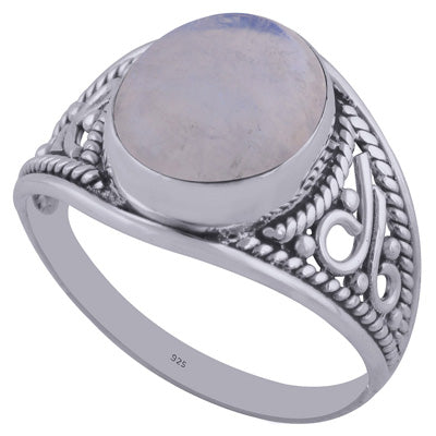 Beautiful Wire & Rawa Work Around Rainbow Moonstone Oval Shape 925 Sterling Solid Silver Ring - R3402042-63