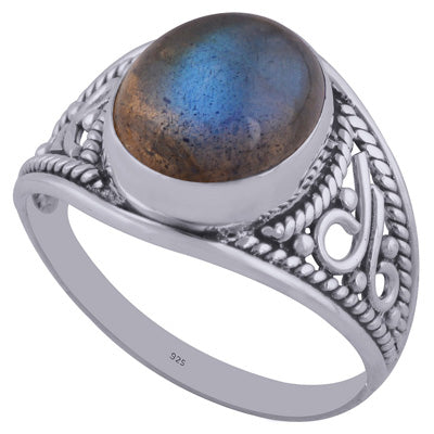 Beautiful Wire & Rawa Work Around Labradorite Oval Shape 925 Sterling Solid Silver Ring - R3402042-64