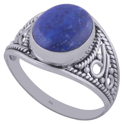 Beautiful Wire & Rawa Work Around Lapis Oval Shape 925 Sterling Solid Silver Ring - R3402042-65