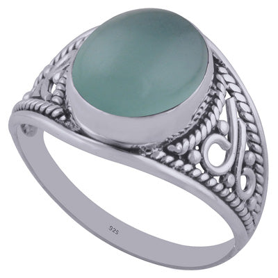 Beautiful Wire & Rawa Work Around Aqua Chalcedony Oval Shape 925 Sterling Solid Silver Ring - R3402042-68