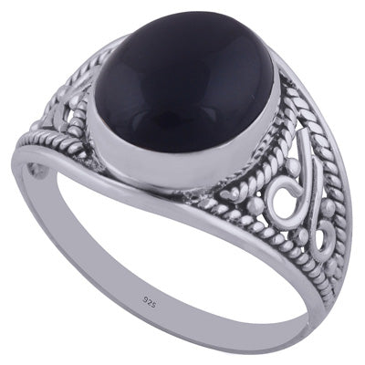 Beautiful Wire & Rawa Work Around Black Onyx Oval Shape 925 Sterling Solid Silver Ring - R3402042-71