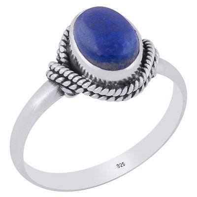 Beautiful Handwork Lapis Oval Shape 925 Sterling Solid Silver Ring - R3402049-40