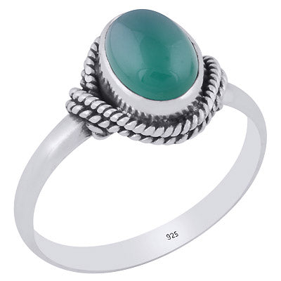 Beautiful Handwork Green Onyx Oval Shape 925 Sterling Solid Silver Ring - R3402049-67