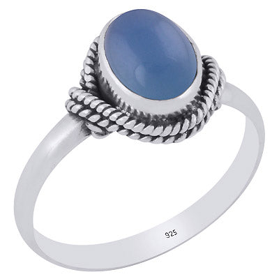 Beautiful Handwork Blue Chalcedony Oval Shape 925 Sterling Solid Silver Ring - R3402049-68