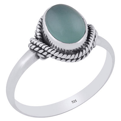 Beautiful Handwork Aqua Chalcedony Oval Shape 925 Sterling Solid Silver Ring - R3402049-69