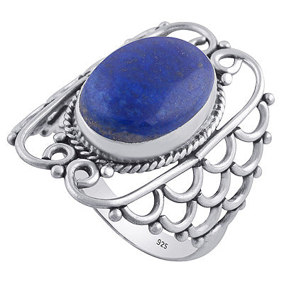 Gorgeous Hand Work on Shank Lapis Oval Shape 925 Sterling Solid Silver Ring - R3402071-14