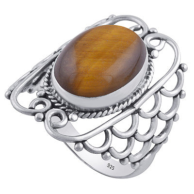 Gorgeous Hand Work on Shank Tiger's Eye Oval Shape 925 Sterling Solid Silver Ring - R3402071-16