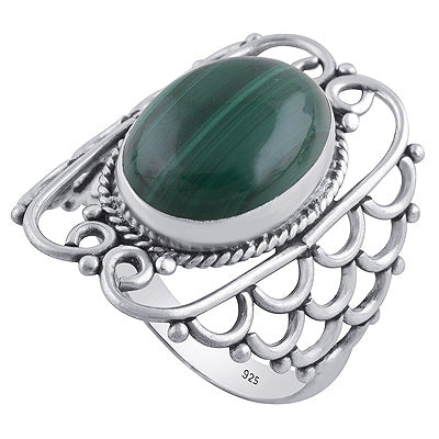 Gorgeous Hand Work on Shank Malachite Oval Shape 925 Sterling Solid Silver Ring - R3402071-18