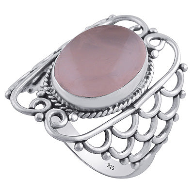 Gorgeous Hand Work on Shank Rose Quartz Oval Shape 925 Sterling Solid Silver Ring - R3402071-19