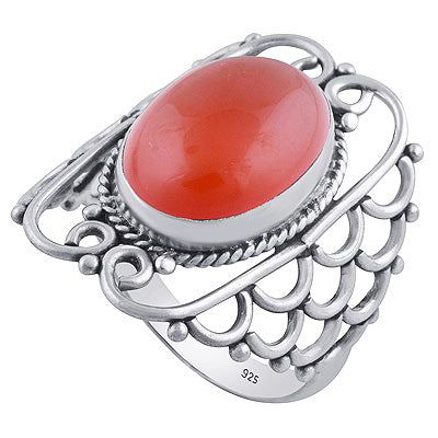 Gorgeous Hand Work on Shank Carnelian Oval Shape 925 Sterling Solid Silver Ring - R3402071-23