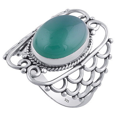 Gorgeous Hand Work on Shank Green Onyx Oval Shape 925 Sterling Solid Silver Ring - R3402071-24