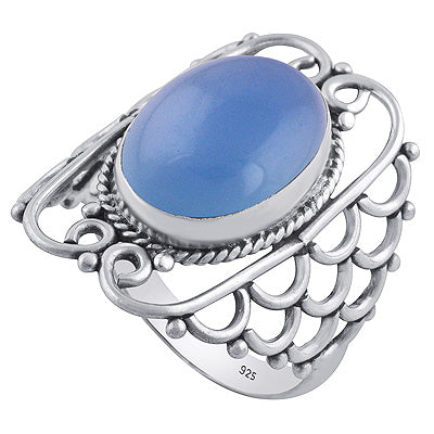 Gorgeous Hand Work on Shank Blue Chalcedony Oval Shape 925 Sterling Solid Silver Ring - R3402071-25