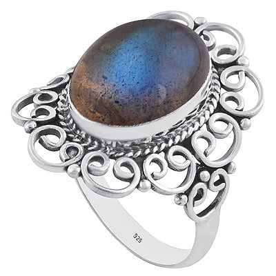 Beautiful Handwork Split Shank Labradorite Oval Shape 925 Sterling Solid Silver Ring - R3402072-10