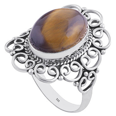 Beautiful Handwork Split Shank Tiger's Eye Oval Shape 925 Sterling Solid Silver Ring - R3402072-16