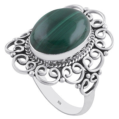 Beautiful Handwork Split Shank Malachite Oval Shape 925 Sterling Solid Silver Ring - R3402072-18