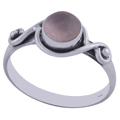 Alluring Handcrafted Work Around Rose Quartz Round Shape 925 Sterling Solid Silver Ring - R3402074-51