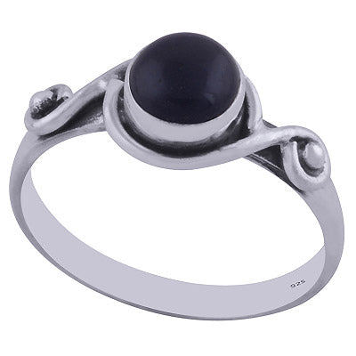 Alluring Handcrafted Work Around Black Onyx Round Shape 925 Sterling Solid Silver Ring - R3402074-58