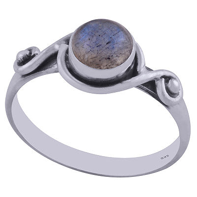 Alluring Handcrafted Work Around Labradorite Round Shape 925 Sterling Solid Silver Ring - R3402074-66