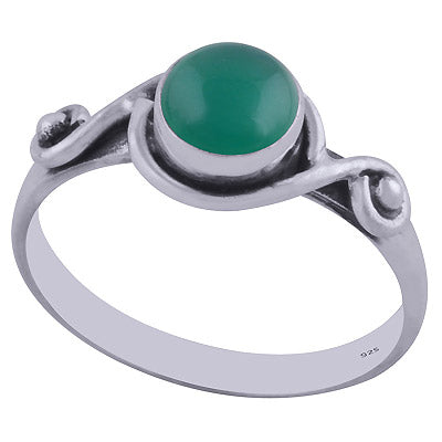 Alluring Handcrafted Work Around Green Onyx Round Shape 925 Sterling Solid Silver Ring - R3402074-67