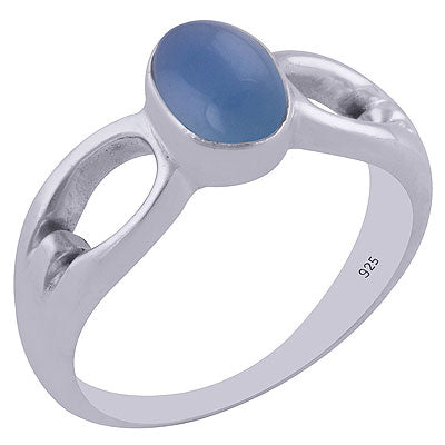 Alluring Cut Work Around Blue Chalcedony Oval Shape 925 Sterling Solid Silver Ring - R3402078-28