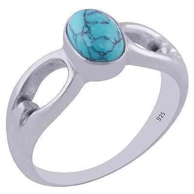Alluring Cut Work Around Turquoise Oval Shape 925 Sterling Solid Silver Ring - R3402078-7