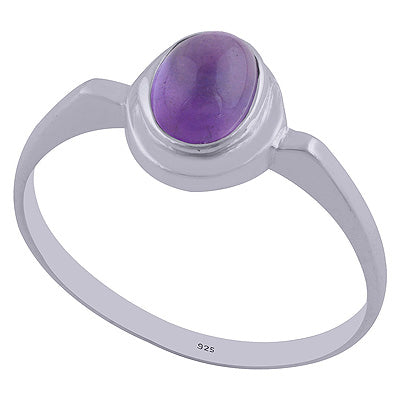 Beautiful Plain Tapered Shank Amethyst Oval Shape 925 Sterling Solid Silver Ring - R3402079-1