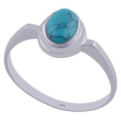 Beautiful Plain Tapered Shank Turquoise Oval Shape 925 Sterling Solid Silver Ring - R3402079-5