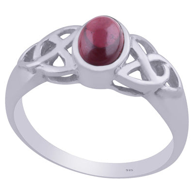 Beautiful Celtic Knot Around Garnet Oval Shape 925 Sterling Solid Silver Ring - R3402081-52