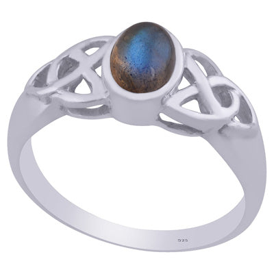 Beautiful Celtic Knot Around Labradorite Oval Shape 925 Sterling Solid Silver Ring - R3402081-55