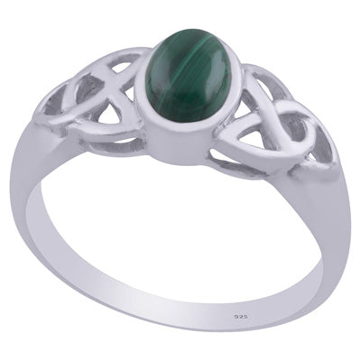 Beautiful Celtic Knot Around Malachite Oval Shape 925 Sterling Solid Silver Ring - R3402081-62