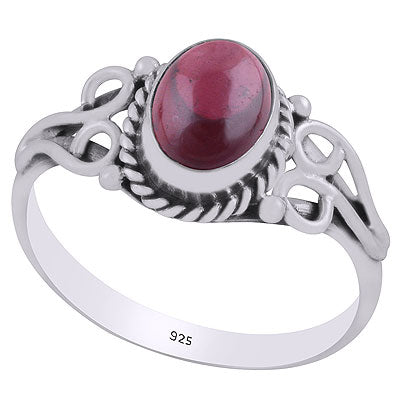 Alluring Handcrafted Work Around Garnet Oval Shape 925 Sterling Solid Silver Ring - R3402100-52