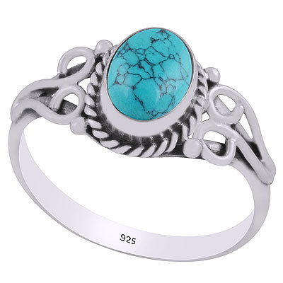 Alluring Handcrafted Work Around Turquoise Oval Shape 925 Sterling Solid Silver Ring - R3402100-53