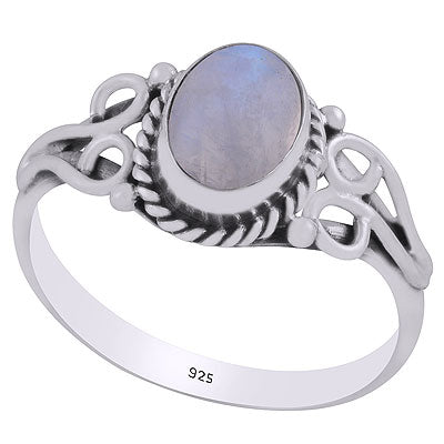 Alluring Handcrafted Work Around Rainbow Moonstone Oval Shape 925 Sterling Solid Silver Ring - R3402100-54