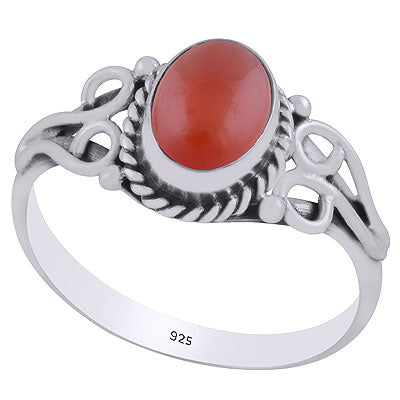 Alluring Handcrafted Work Around Carnelian Oval Shape 925 Sterling Solid Silver Ring - R3402100-57