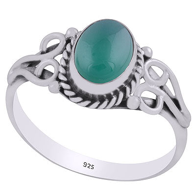 Alluring Handcrafted Work Around Green Onyx Oval Shape 925 Sterling Solid Silver Ring - R3402100-58