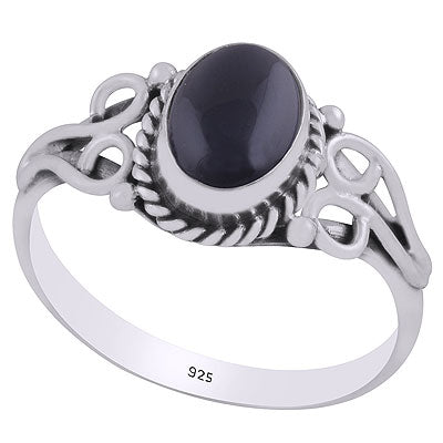 Alluring Handcrafted Work Around Black Onyx Oval Shape 925 Sterling Solid Silver Ring - R3402100-63