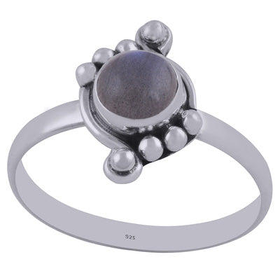 Unique Rawa Work Around Labradorite Round Shape 925 Sterling Solid Silver Ring - R3402105-23