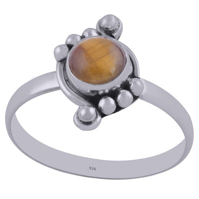 Unique Rawa Work Around Tiger's Eye Round Shape 925 Sterling Solid Silver Ring - R3402105-32