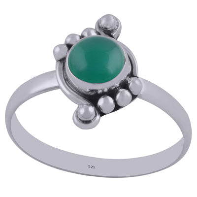 Unique Rawa Work Around Green Onyx Round Shape 925 Sterling Solid Silver Ring - R3402105-40